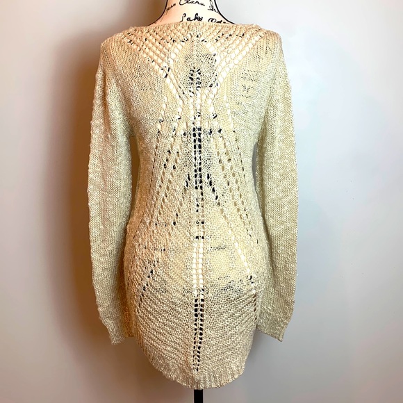 Elan Hi Lo Metallic Sweater With Open Knit Back NEW! - Picture 1 of 7